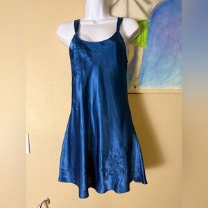 Vintage Inner Most Blue Satin Slip Dress XS Embroidered Lingerie 90s